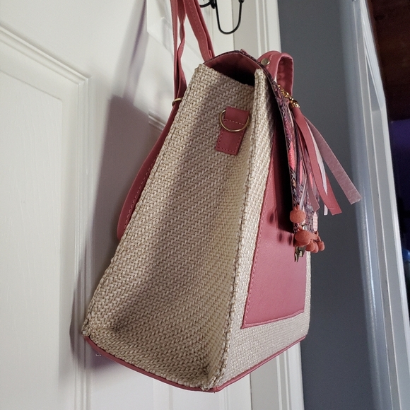 Boho Hand Bag Crossbody Backpack Hand-held Pink Multicolor Pompoms Square main image 8